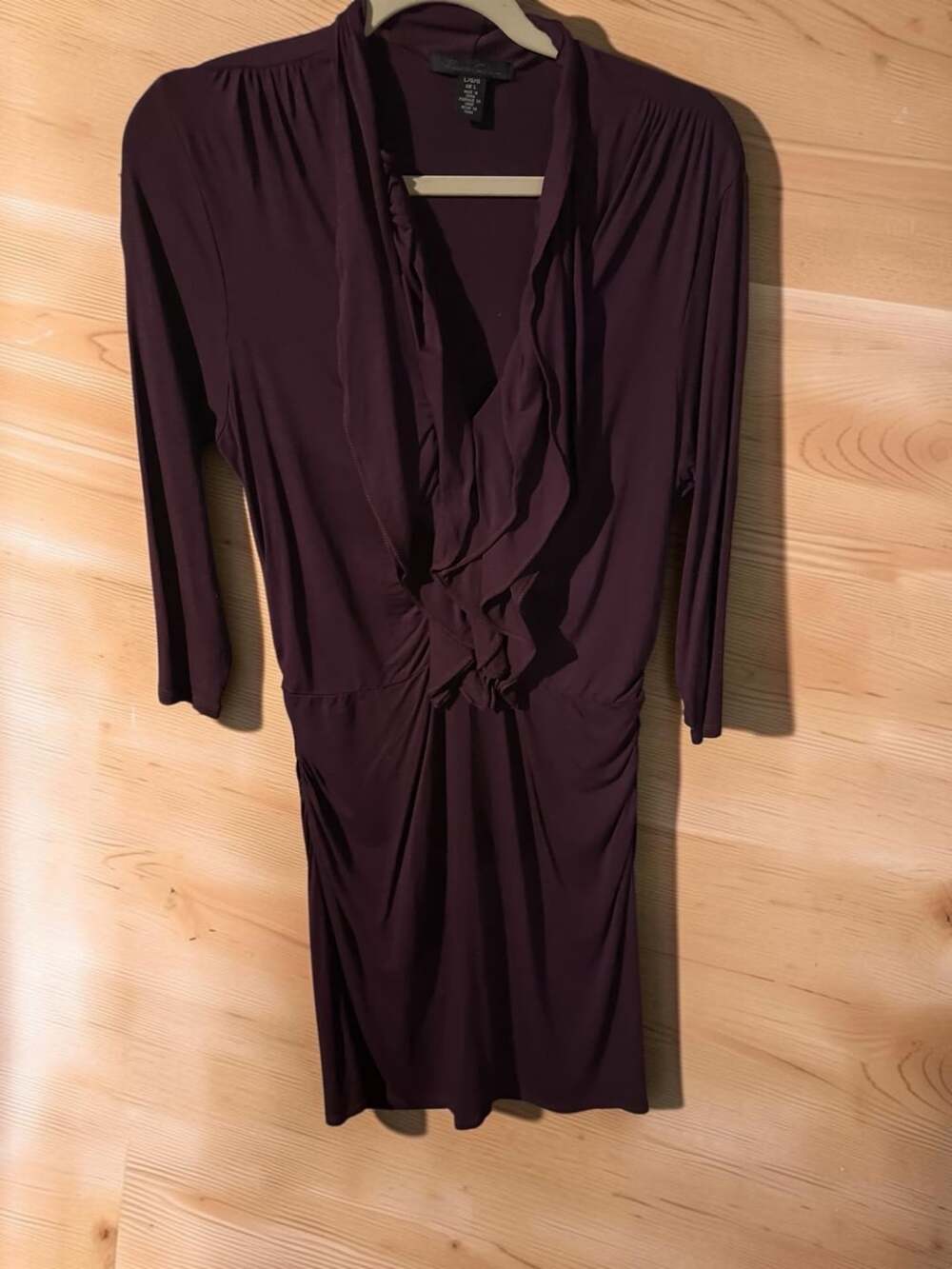 Kenneth Cole New York Women's Burgundy 3/4 Sleeve Cascade Ruffle Dress Size L